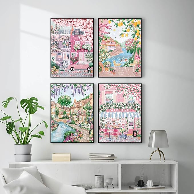 4 Packs City in Love Diamond Art Kits for Adults, Diamond Painting Kits for Adults for Beginners, DIY Valentine's Diamond Dots Art Kits, 5D Full Round Drill Gem Art Painting Kits for Decor, 12x16in