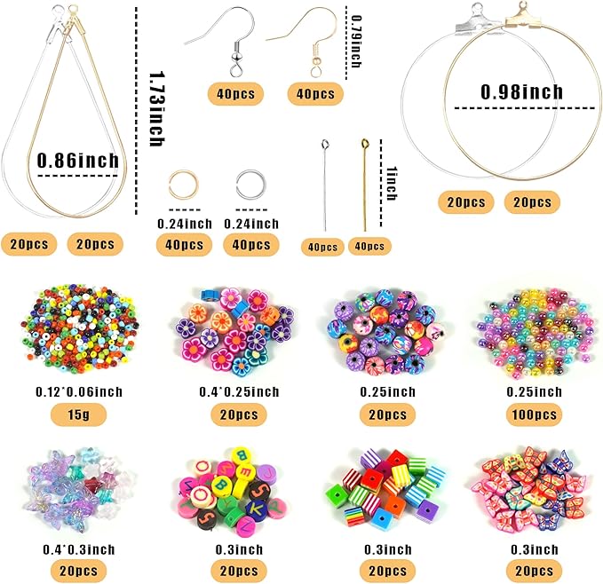 Earring Making Kit with 940 PCS Beading Hoop Earring Finding Component Accessories Hooks Jump Rings Loop Earring Backs Beads and Charms for Jewelry Making Earring DIY Craft