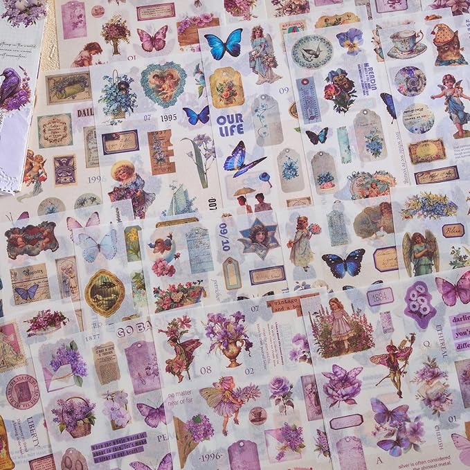 Pre-Cut Vintage Stickers for Journaling, 550+ Washi Sticker Book for Scrapbooking Ephemera for Junk Journal Supplies, Aesthetic Butterfly Flower Label Scrapbook Stickers for Adults DIY Arts Crafts