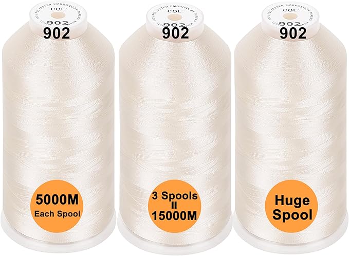 New brothreads - 40 Options- Various Assorted Color Packs of Polyester Embroidery Machine Thread Huge Spool 5000M for All Embroidery Machines - 3xIVORY