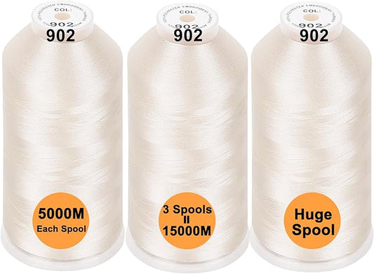 New brothreads - 40 Options- Various Assorted Color Packs of Polyester Embroidery Machine Thread Huge Spool 5000M for All Embroidery Machines - 3xIVORY