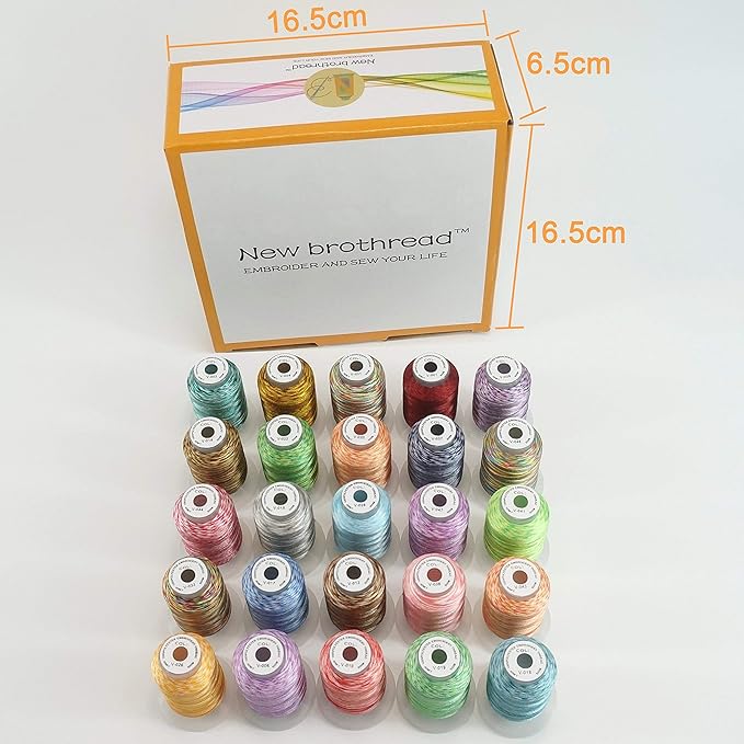 New brothread 25 Colors Variegated Polyester Embroidery Machine Thread Kit 500M (550Y) Compatible with Brother Janome Babylock Singer Pfaff Bernina Husqvaran Embroidery and Sewing Machines