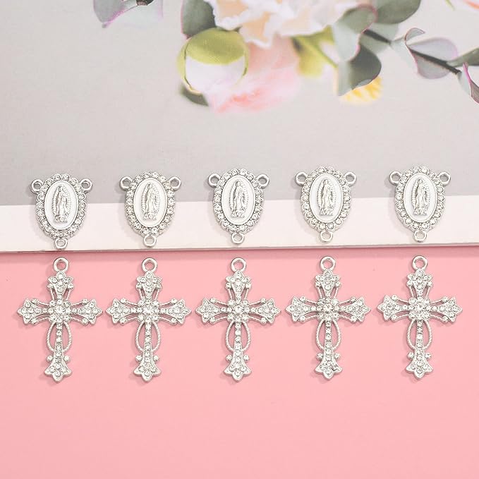 Jiali Q 20 Piece Set Rhinestone Cross Connectors and Pendants for Jewelry Making (Silver - Cross B)