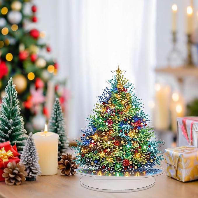 pudinbs Diamond Art Kit for Adult Christmas, 5D Diamond Art Painting, Double Sided Decorative Special-Shaped Rhinestone Desktop Ornaments, DIY Acrylic Ornaments (Christmas Tree)