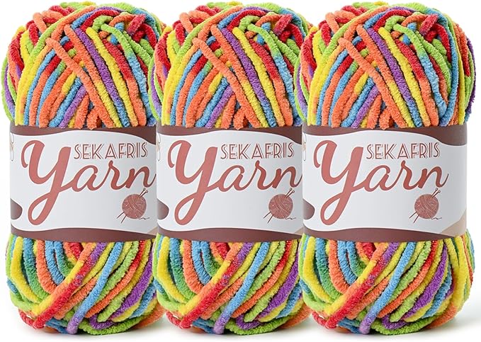 3 Pack Fluffy Velvet Yarn for Crocheting, Baby Blanket Yarn for Crocheting Soft, 150g(196.8yds) Amigurumi Yarns, Plush Chenille Crochet Yarns, Puzzle Yarn for Crochet Weaving Craft(3 Rainbow)
