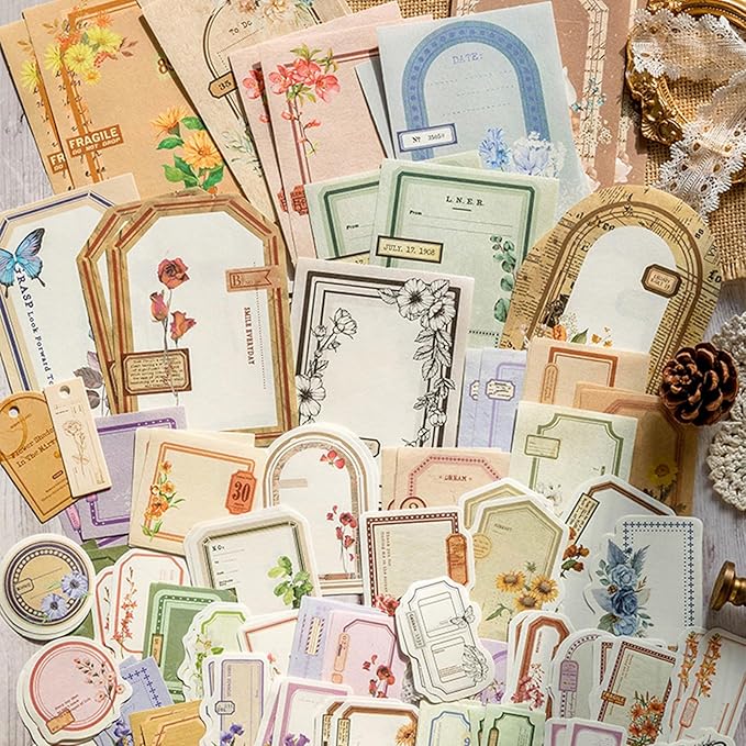 400PCS Vintage Scrapbook Paper Journaling Scrapbooking Supplies Kit Aesthetic Decorative Craft Paper Assorted for Bullet Junk Journals Card Making Craft DIY, Memory Post Office Series
