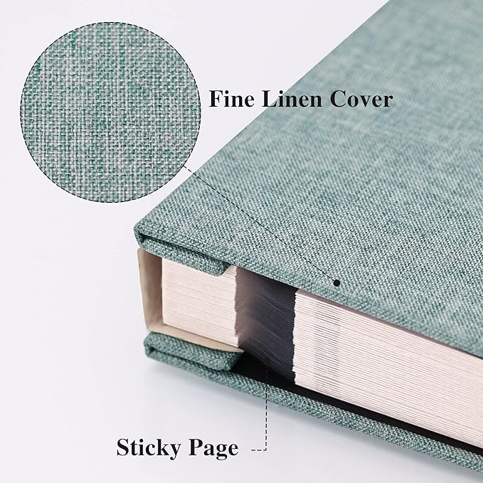 Vienrose Photo Album Self Adhesive 13x12.6 for 600 Photos Linen Scrapbook 120 Pages Turquoise
