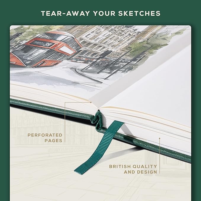 Beechmore Books Square Mixed Media Sketchbook - 8x8 Inch Professional Art Journal, 160 GSM / 98 lb Ivory Paper, Perforated Pages, Vegan Leather Hardcover, Lay-Flat Design for Drawing & Doodling