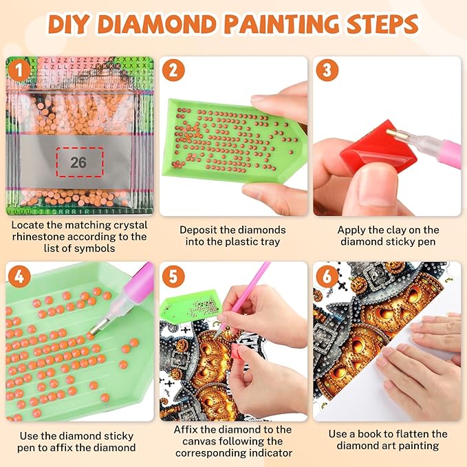Bowetile Halloween Diamond Art Hanging Kits for Adults, Pumpkin Diamond Art Suncatchers, 5D Special Shape Diamond Painting Pendant Window Ornament Halloween Gifts for Home Garden Door Wall Decor