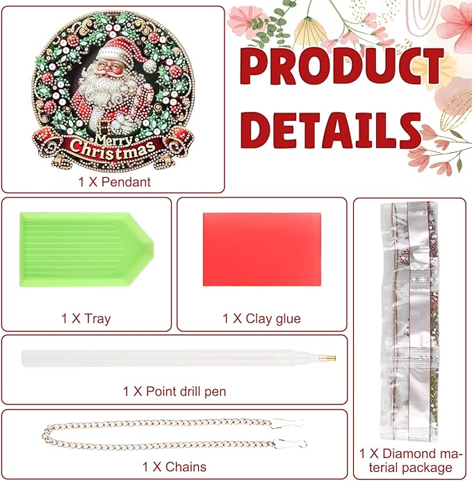DOMROM Santa Diamond Art Hanging Kits for Adult Beginners, Christmas Special Shaped Crystal Diamond Painting Santa Pendant, DIY Diamond Art Suncatchers for Home Garden Wall Decor Gift