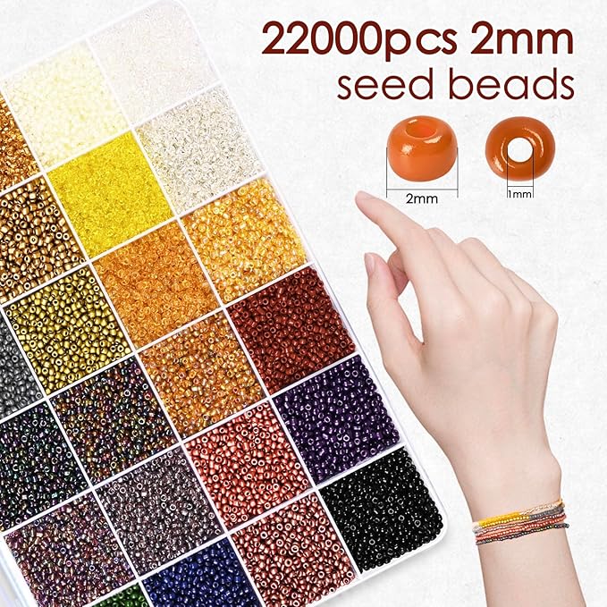 Vtssvow 2mm Glass Seed Beads for Bracelets Making, 24 Colors 22000pcs Friendship Bracelet Making Kit, Small Glass Beads for Jewelry Making (Mix 24 Color, Metallic)