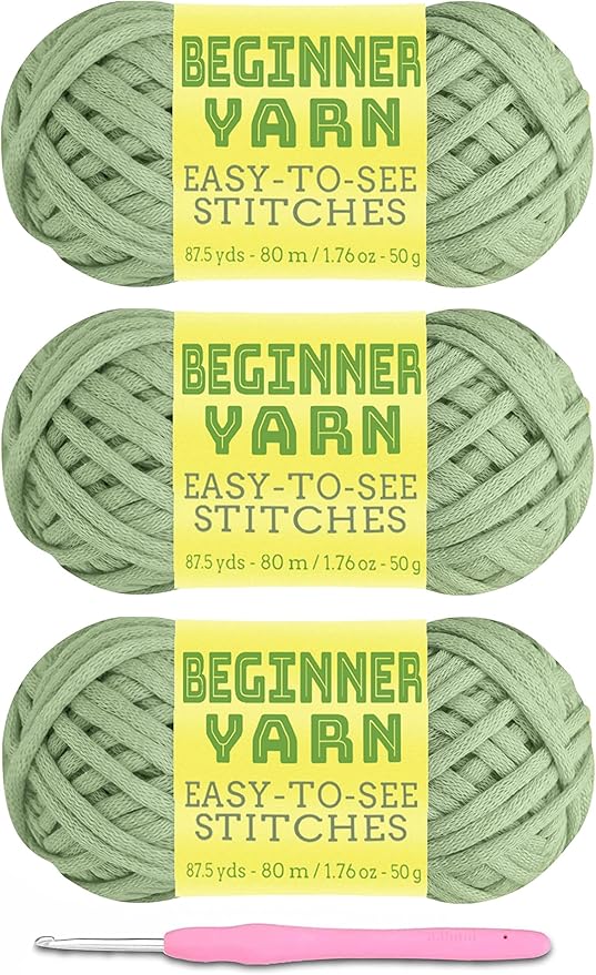 3x50g Beginners Sage Green Yarn, 260 Yards Sage Green Yarn for Crocheting Knitting, Easy-to-See Stitches, Worsted Medium #4, Chunky Thick Cotton Nylon Blend Yarn Yarn for Crocheting