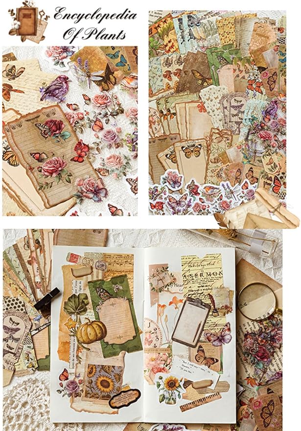 100PCS Vintage Journaling Scrapbooking Supplies Ephemera Pack for Junk Journal Planners Decoupage Paper Scrapbook Stickers Aesthetic Cottagecore Collage Craft Album (Plants)