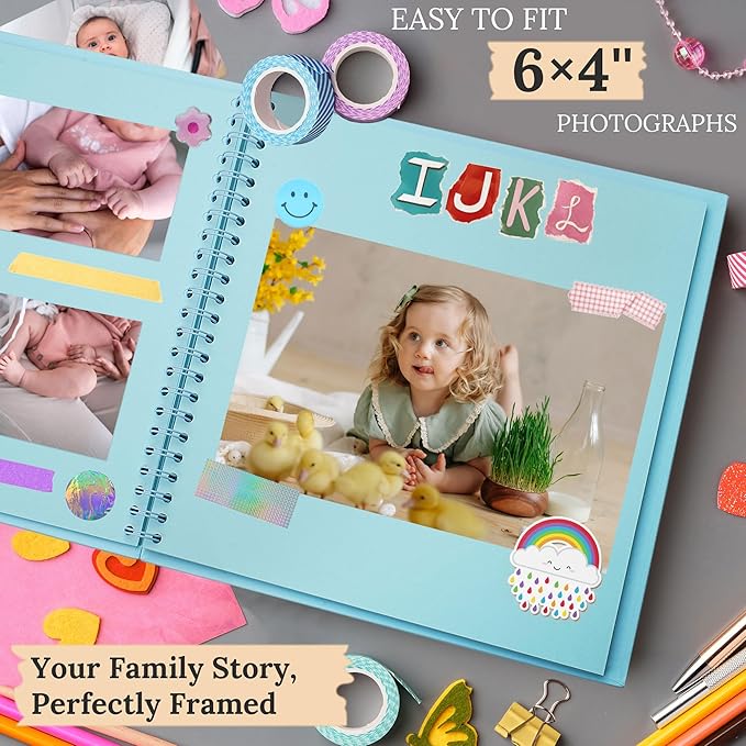 Scrapbook 7x7 Inch DIY Scrapbook Album Hardcover Kraft Paper Scrap Book Photo Albums 40 Pages Perfect for 4x6 / 5x7 Photos Memory Book for Family, Wedding