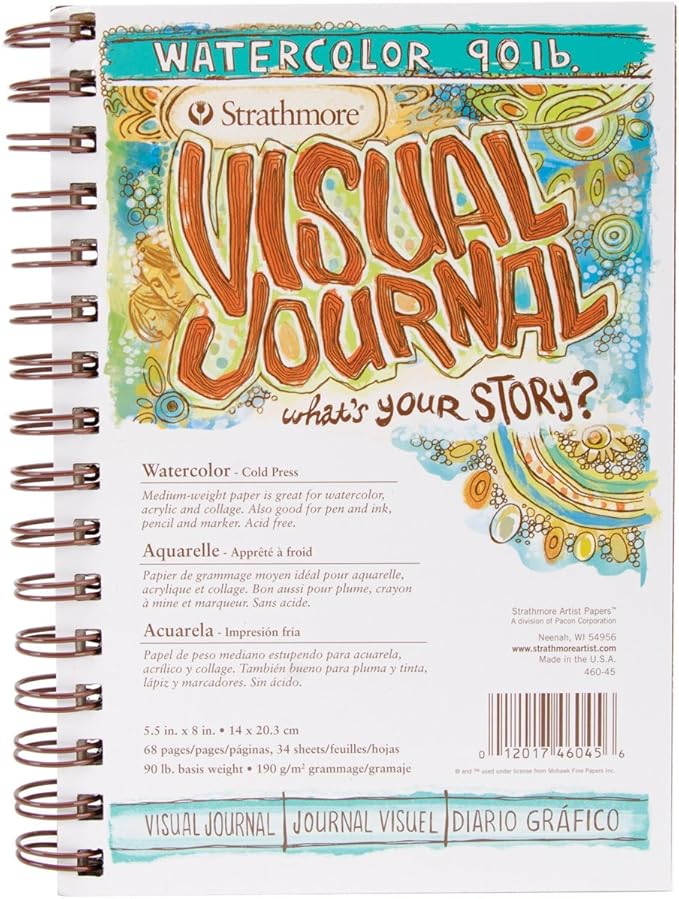 Strathmore 400 Series Visual Watercolor Journal, 90 LB 5.5"x8" Cold Press, Wire Bound, 34 Sheets