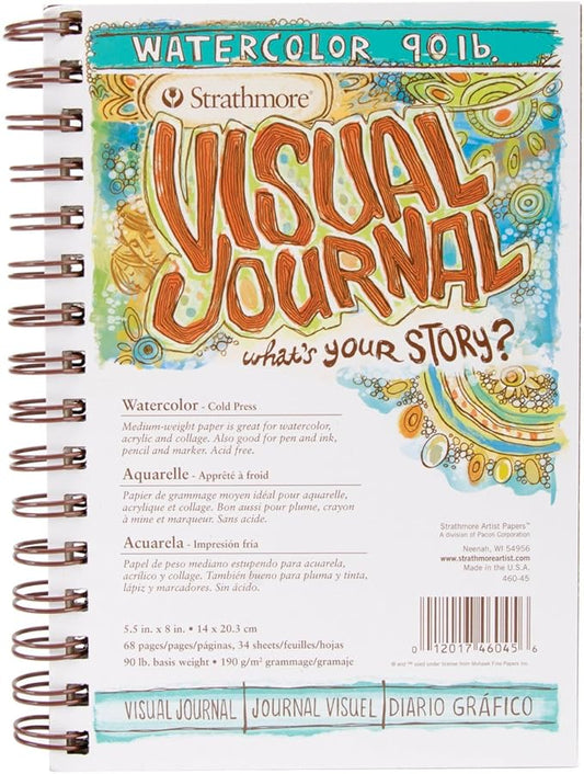 Strathmore 400 Series Visual Watercolor Journal, 90 LB 5.5"x8" Cold Press, Wire Bound, 34 Sheets