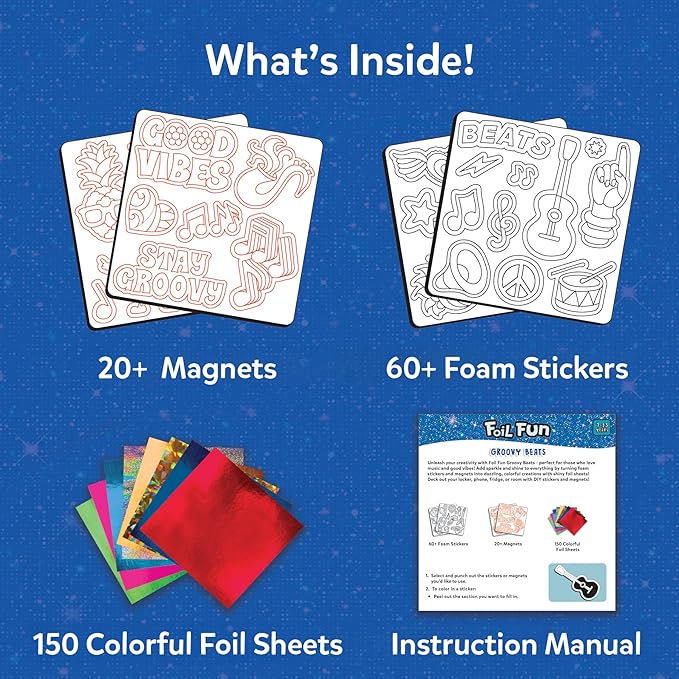 Skillmatics Foil Fun - Good Vibes, 20+ DIY Foil Art Magnets, Mess-Free Craft Kit, 60+ Foam Stickers, Creative Activity for Kids, Tweens, Teens (Ages 7-13), Adults, Gifts, Travel, Party Favor