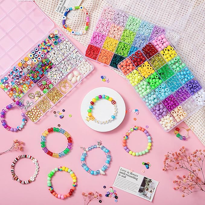 Taybonds DIY Bracelet Making Kit for Beginners, Jewelry Making Ket with Polymer Clay Charms, Alphabet Beads, Pony, Pearl and Clay Beads, Unicorn Mermaid Panda Charms for Gifts Party