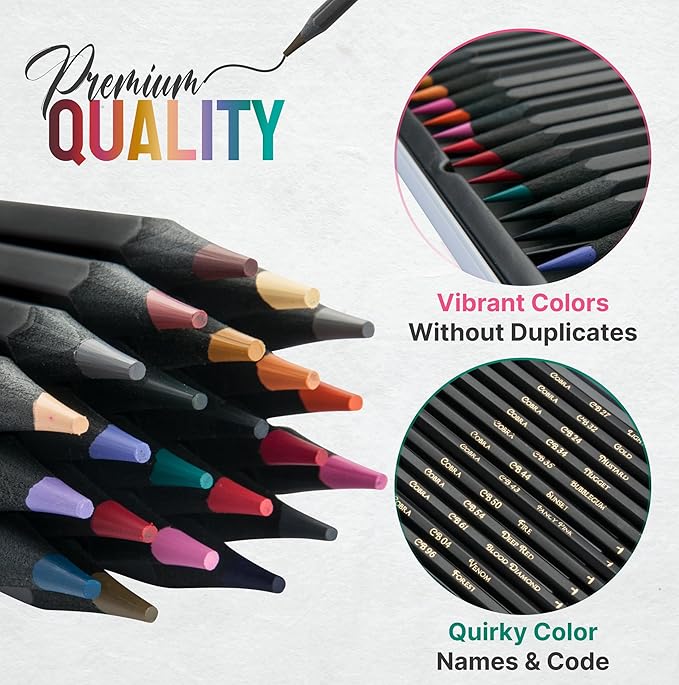 Black Widow Coloring Pencils for Adults – 24 Wax Soft Core Colored Pencils for Adult Coloring Books – Vibrant Color Pencil Set (Cobra Set)
