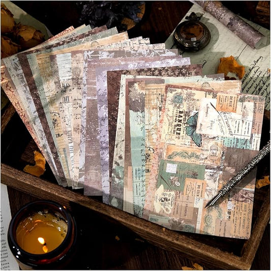 150 Sheets Vintage Scrapbook Paper, 3.7x5.5 Inch, 5 Assorted Set Antique Aged Decorative Background Paper for Junk Journals Supplies, Decoupage, Scrap Booking