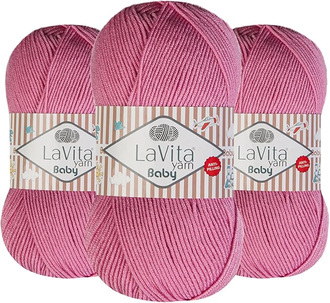 LaVita Baby Premium Anti-Pill Acrylic Yarn - 820 Yards, 3 x 3.5 oz - Warm, Airy Fiber with Silky Texture - Oeko-TEX Certified, Durable, Lightweight, Long-Lasting, Solid Pastel Colors - 3 Skeins Pack