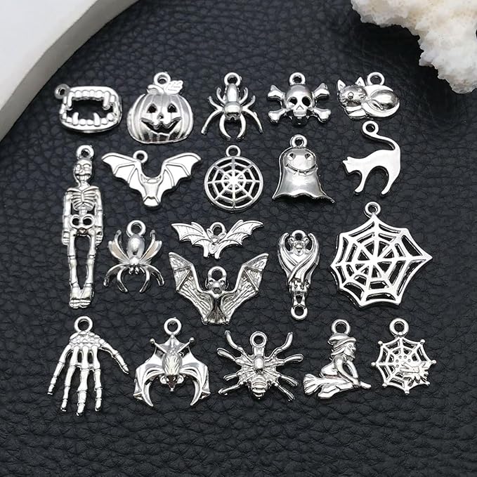 WOCRAFT 60pcs Bright Silver Halloween Charms Bracelet Charms for Jewelry Making Sets DIY Necklace Bracelet Keychain Crafting Charms Kit Craft Supplies (SN867)