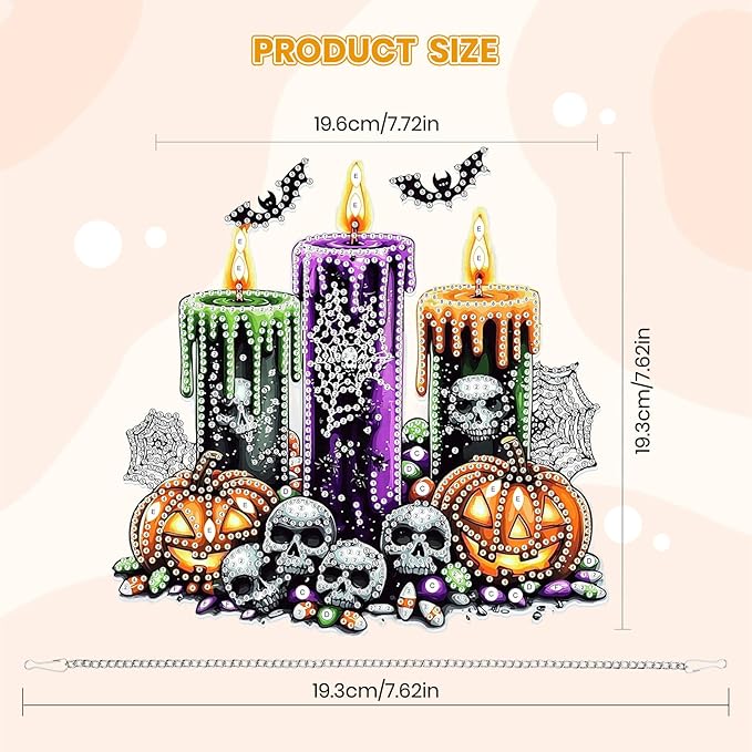MOGTAA Skull Halloween Diamond Art Hanging Pendant Kits, Pumpkin Diamond Art Kits for Adults, 5D Special Shape Candle Diamond Painting Gem Art for Home Garden Wall Decor