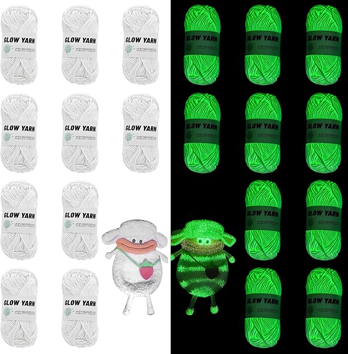 Glow in The Dark Yarn, 10 Pack White Yarn for Crocheting(500g/18oz | 550 Yards), Crochet Kit for Beginners, Crocheting, DIY Art, Crafts Sewing Beginners - Christmas Halloween Decorations (White)