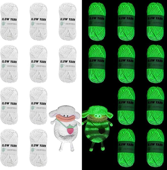 Glow in The Dark Yarn, 10 Pack White Yarn for Crocheting(500g/18oz | 550 Yards), Crochet Kit for Beginners, Crocheting, DIY Art, Crafts Sewing Beginners - Christmas Halloween Decorations (White)