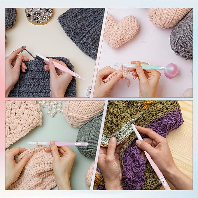 Large Size Crochet with Ergonomiv Handle, 8mm 10mm 12mm 15mm Long Rubber Handle Crochet Hook, Knitting Giant Crochet Hooks for Chunky Yarn, Scarf, DIY, Wool Products