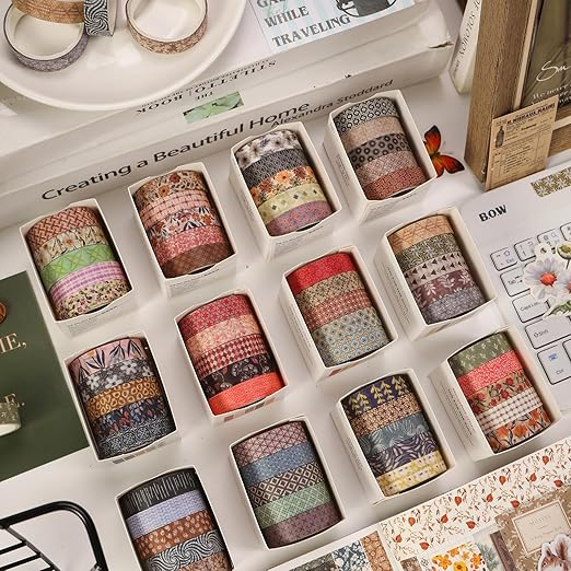 Fantasy Washi Tape Set - 5 Rolls Texture Arts Adhesive Tapes Basic Patterns Decorative Masking Tape Sets for Craft, Kids, Scrapbook, DIY, Gift Wrapping (2-Garden Whimsy)
