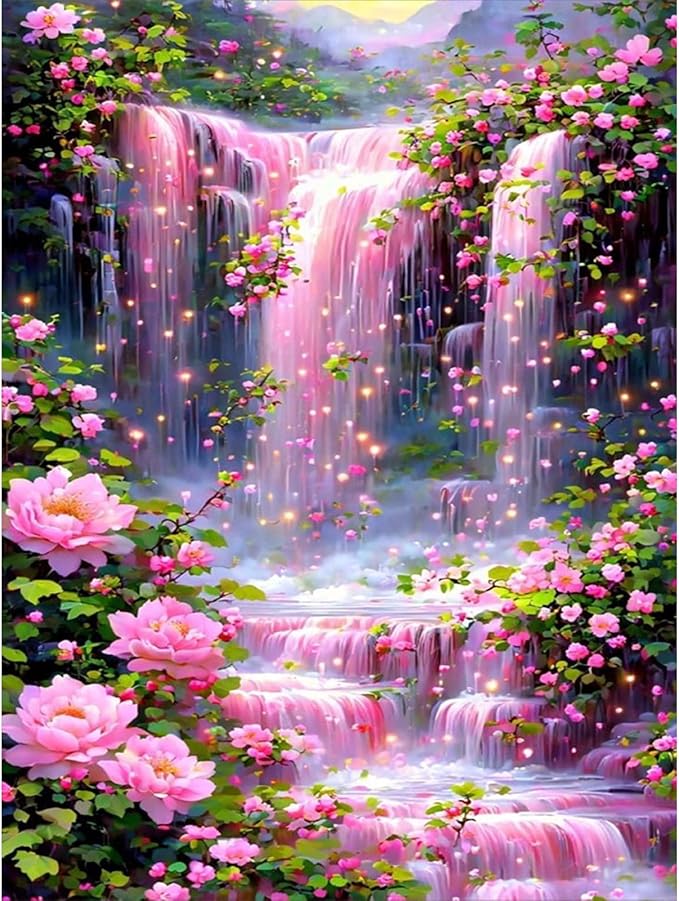 Yezavesu Landscape Scenery Diamond Art Kits for Adults, Waterfall Diamond Painting Kit for Beginners, 5D DIY Round Full Drill Painting with Gem Art Craft Kits for Home Wall Decor 12x16 Inch