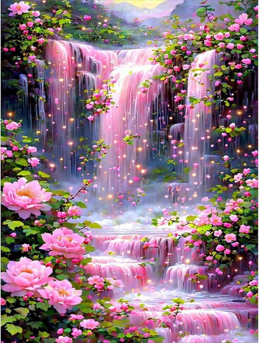 Yezavesu Landscape Scenery Diamond Art Kits for Adults, Waterfall Diamond Painting Kit for Beginners, 5D DIY Round Full Drill Painting with Gem Art Craft Kits for Home Wall Decor 12x16 Inch