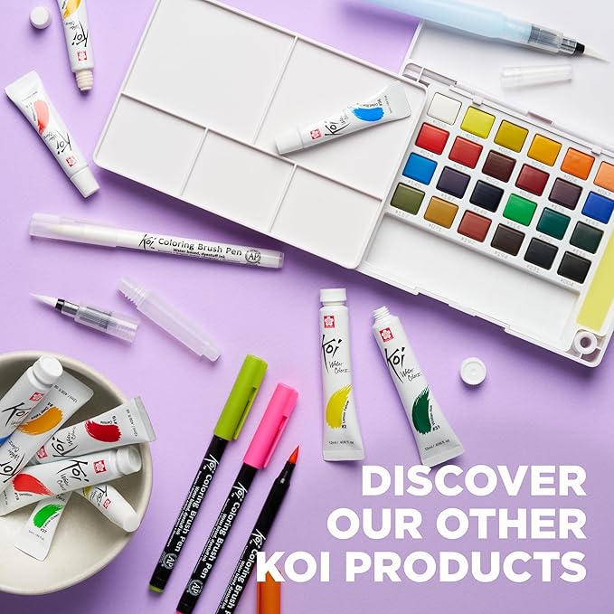 SAKURA XNCW-72N Koi Studio Set with 72 Assorted Watercolors Includes 2 Water Brushes