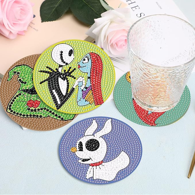 8Pcs Diamond Painting Coasters with Holder,DIY Halloween Life Coaster Diamond Art Kits for Adults, Full Drill Rhinestone Painting Kits for Adults & Kids,Beginners Art Craft Supplies