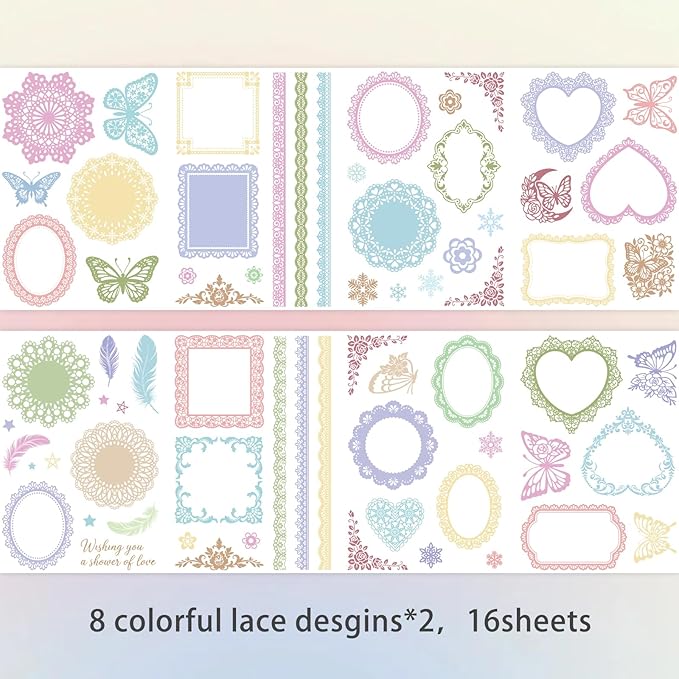 130 Pcs Lace Scrapbook Stickers - Colorful Butterfly & Feather Embellishments for Journaling, Wedding Albums, DIY Crafts, Scrapbooking Supplies & Bullet Journal Decor