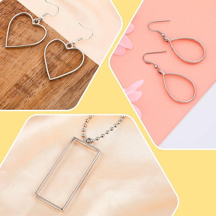 Open Bezels, 60Pcs Alloy Bezels for Resin Jewelry Making, Open Back Bezel Pendants, Geometric Hollow Frame Pendant for Making Pendants, Bracelets, Resin Jewelry, DIY Crafts