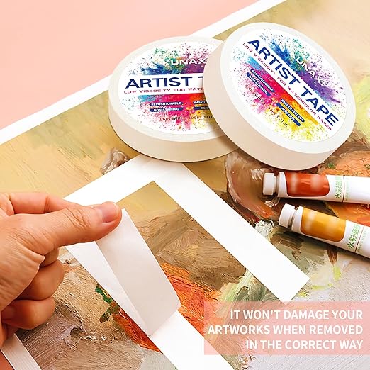 2 Packs Art Tape, Artist Tape for Watercolor Paper Low Tack White Painters Tape for Drafting Art Painting Canvas Framing Acid Free Masking Tape-0.6IN Wide 198FT Long Total