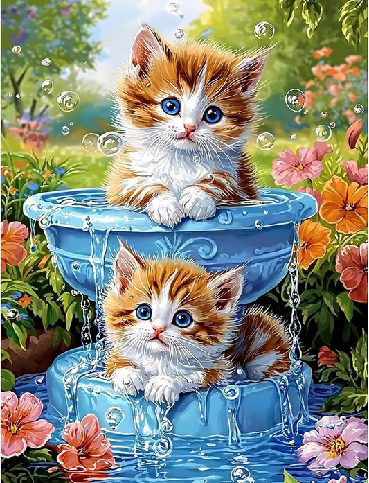 QENSPE Diamond Painting Cute Kitten Art Kits, DIY Full Drill Diamond Art for Adults, 5D Flower Round Diamond Dots Paintings Gem Crystal Crafts Home Wall Decor Gifts 30x40cm