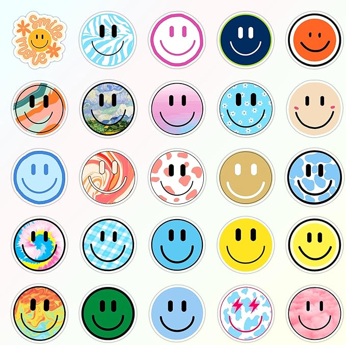 wercokt 50pcs smiling 50pcs neon stickers, cute water bottle stickers for kids, for teaching rewards, notebooks, stationery, luggage, cartoon pvc happy stickers