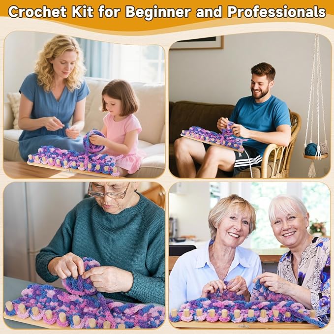 Wooden Loom Kit for Blankets, Aeelike 39 inch DIY Handmade Extra Jumbo Chunky Yarn Crochet Knitting Tool Making Blanket for Adults Beginners, Gift for Crafts Lover