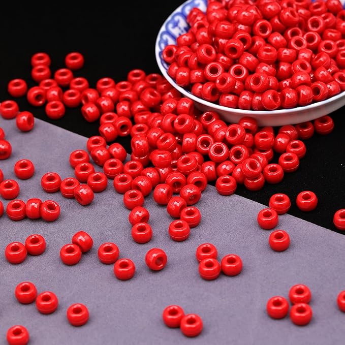 gmma 1000 pcs red pony beads for jewelry making, christmas & diy bracelets & necklaces, 6x9mm, perfect for parties & independence day decorations