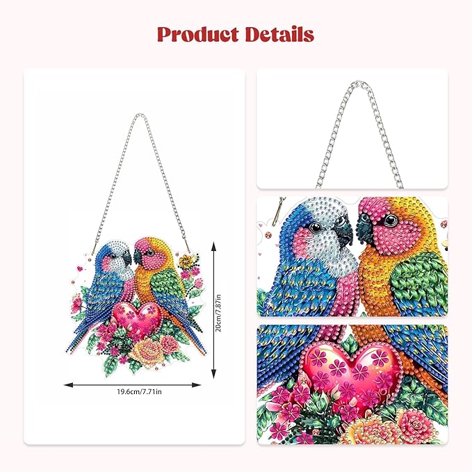 RICUVED Birds Diamond Art Hanging Kit for Adult, Special Shaped Diamond Painting Pendant Board Kit, Valentine's Day 5D Art Suncatchers Hanging Acrylic Window Ornament for Home Garden Decor