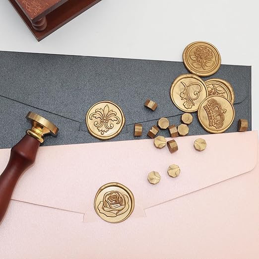 250pcs Wax Seal Beads Antique Gold, Andotopee Premium Sealing Wax Beads for Stamp Seals, Octagon Seal Stamp Pellets Refill Pack for Wedding Invitation, Letter Envelope, Scrapbook DIY, Bridal Crafts