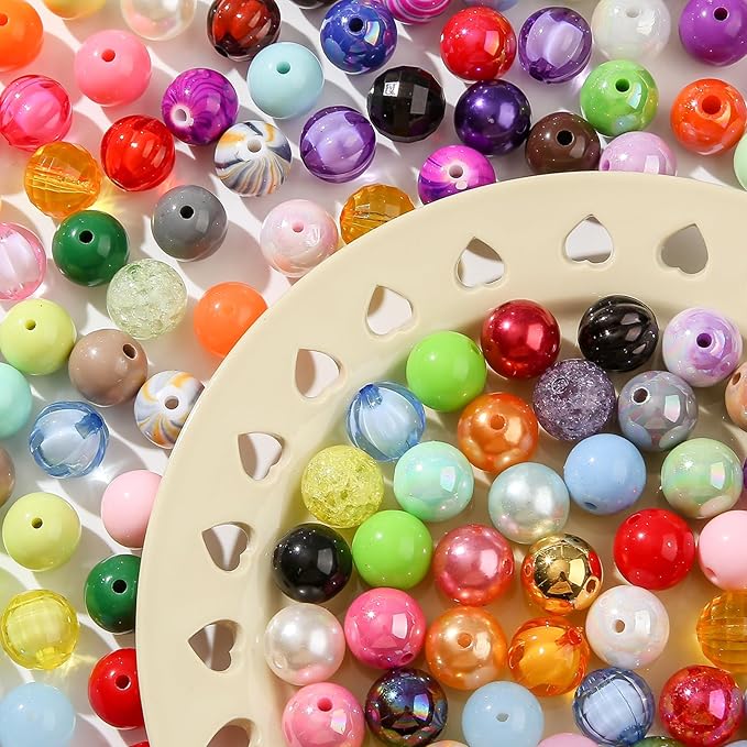 16mm Acrylic Beads 100pcs Focal Spacer Bead Chunk Bubblegum Beads for DIY Crafting Necklace Bracelet Jewelry Making Keychain (10colormix)