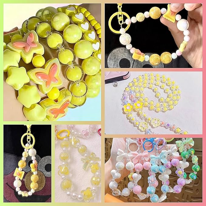 Omiposs 300Pcs Acrylic Beads for Bracelet Making with Cute Kawaii Charms, Beads & Assortments for Friendship Bracelets, Jewelry Making DIY Necklace Keychain Phone Charm Craft Gifts (Yellow)