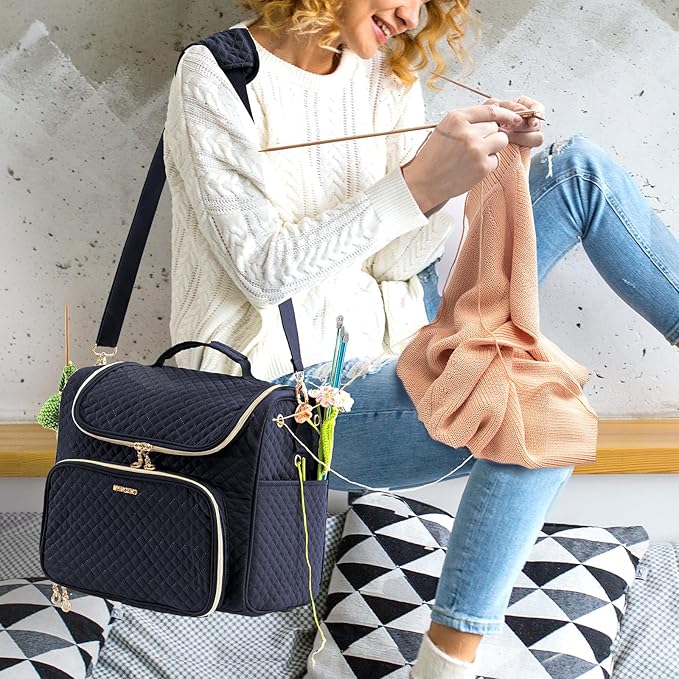 Crochet Bag Organizer - Quilted Storage Bag with Hanging Hook, Knitting & Yarn Tote for Crochet Accessories, Mother's Day Gift