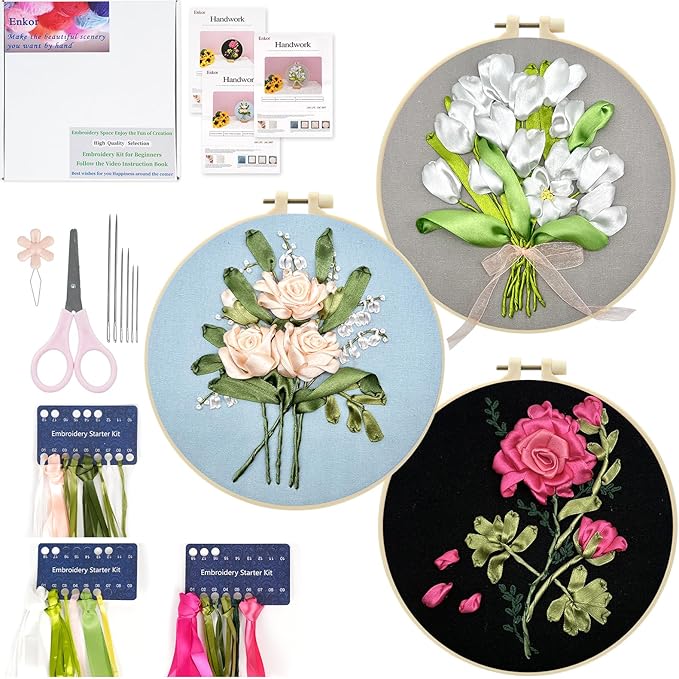 Enkor Ribbon Embroidery Kit for Adults Beginners