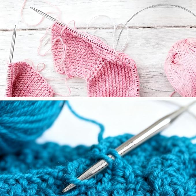 Circular Knitting Needles Set,10 Pack Round Long Stainless Steel Knitting Needles Kit (100cm),10 Sizes from 2.25mm-10.0mm,with Small Tools,for Beginners,Making Sweater,Scarf,Blanket