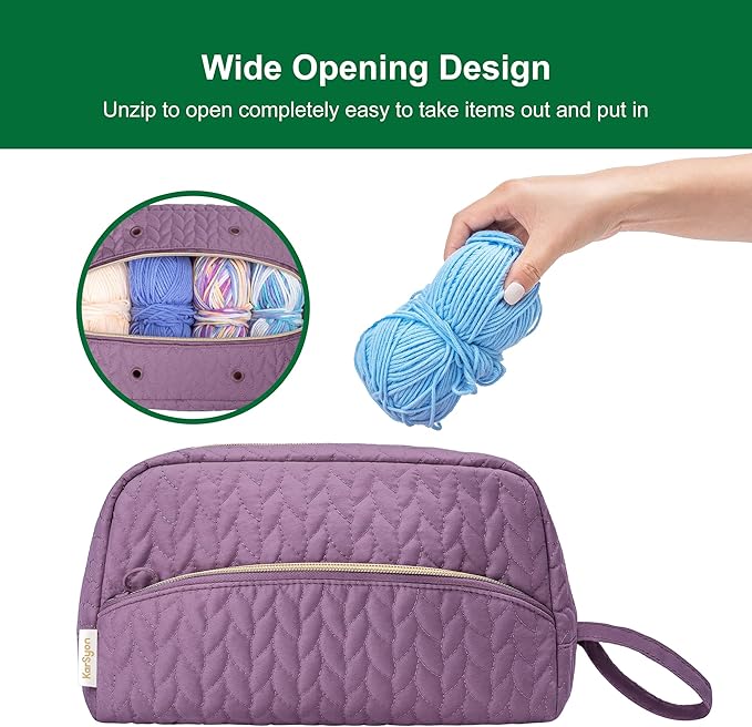 Crochet Yarn Bag Knitting Bag Storage for Crocheting Accessories Crochet Hook Case Organizer Gift for Crochet Lovers (Purple)